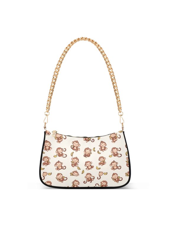 Print Tote Bag for Women Monkey and Banana Shoulder Bag Shoulder Handbags Chain Strap