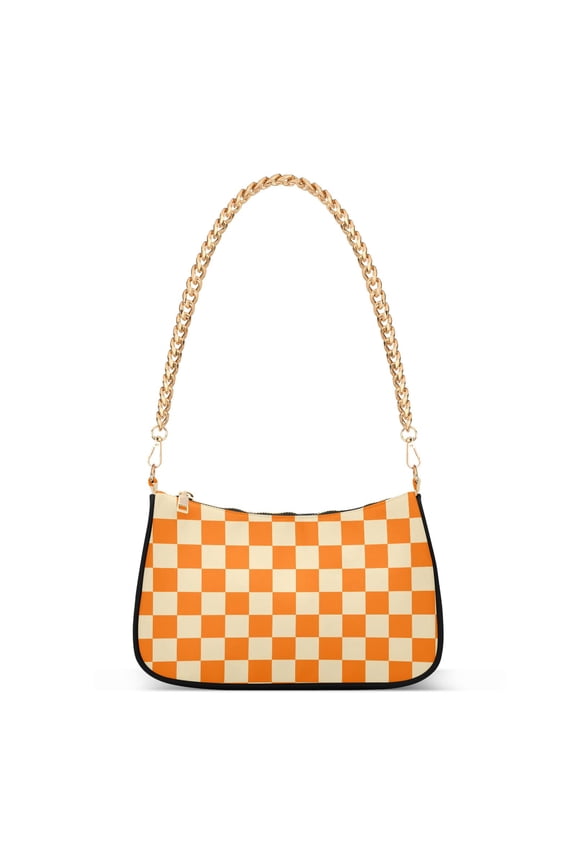 Print Tote Bag for Women Orange Yellow Checked Shoulder Bag Shoulder Handbags Chain Strap