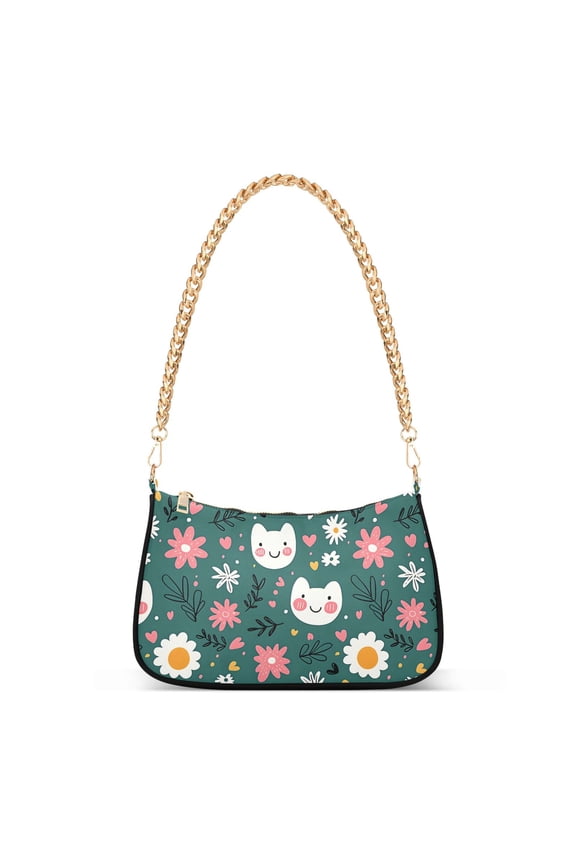 Print Tote Bag for Women Smiley Tile Flower Shoulder Bag Shoulder Handbags Chain Strap