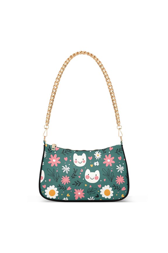 Print Tote Bag for Women Smiley Tile Flower Shoulder Bag Shoulder Handbags Chain Strap