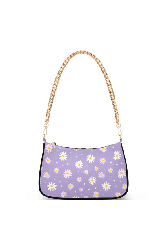 Print Tote Bag for Women White Daisy Shoulder Bag Shoulder Handbags Chain Strap