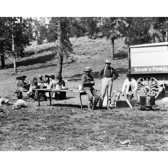 Print: Tourists And Guides Picnicking In Yellowstone Park, 1903