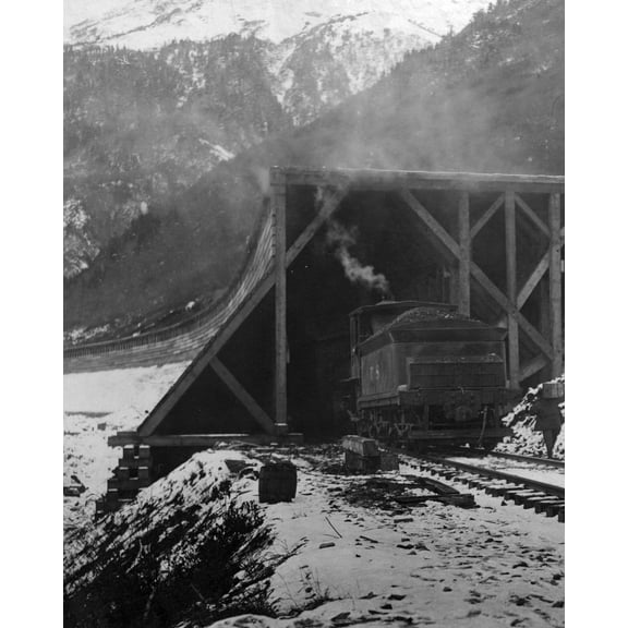 Print: Train Sheds Used To Keep Off Snow, circa 1900