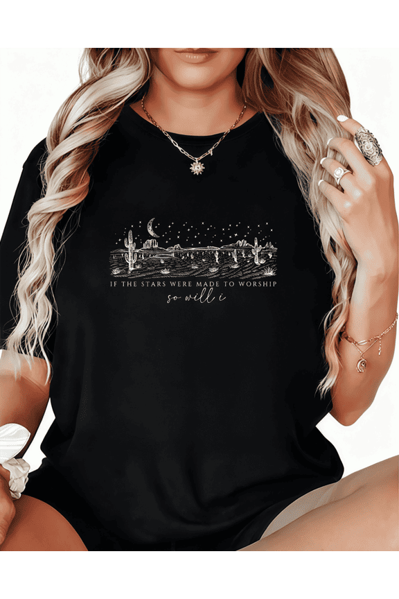 Print Tshirt Black S-5XL Soft Desert Night Inspirational Daily Graphic Tees Breathable Cotton Classic Short Sleeve Shirts Tops