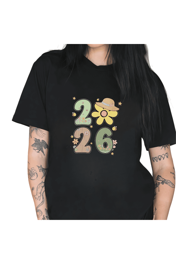 Print Tshirt Graphic Tees Shirts 2026 Floral Bee New Year Art Cute Retro Style Black S-5XL Tops