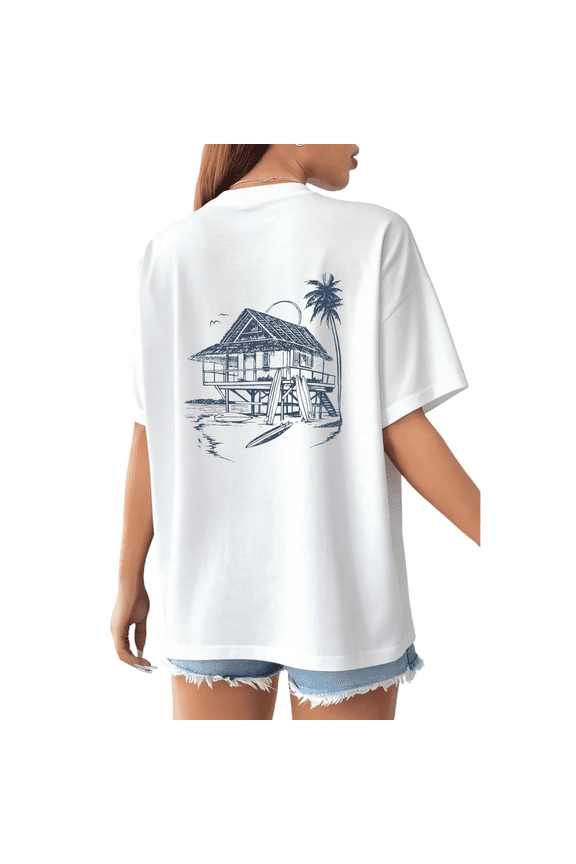 Print Tshirt White S-5XL Minimalist Surf Shack Backprint Summer Streetwear Tops