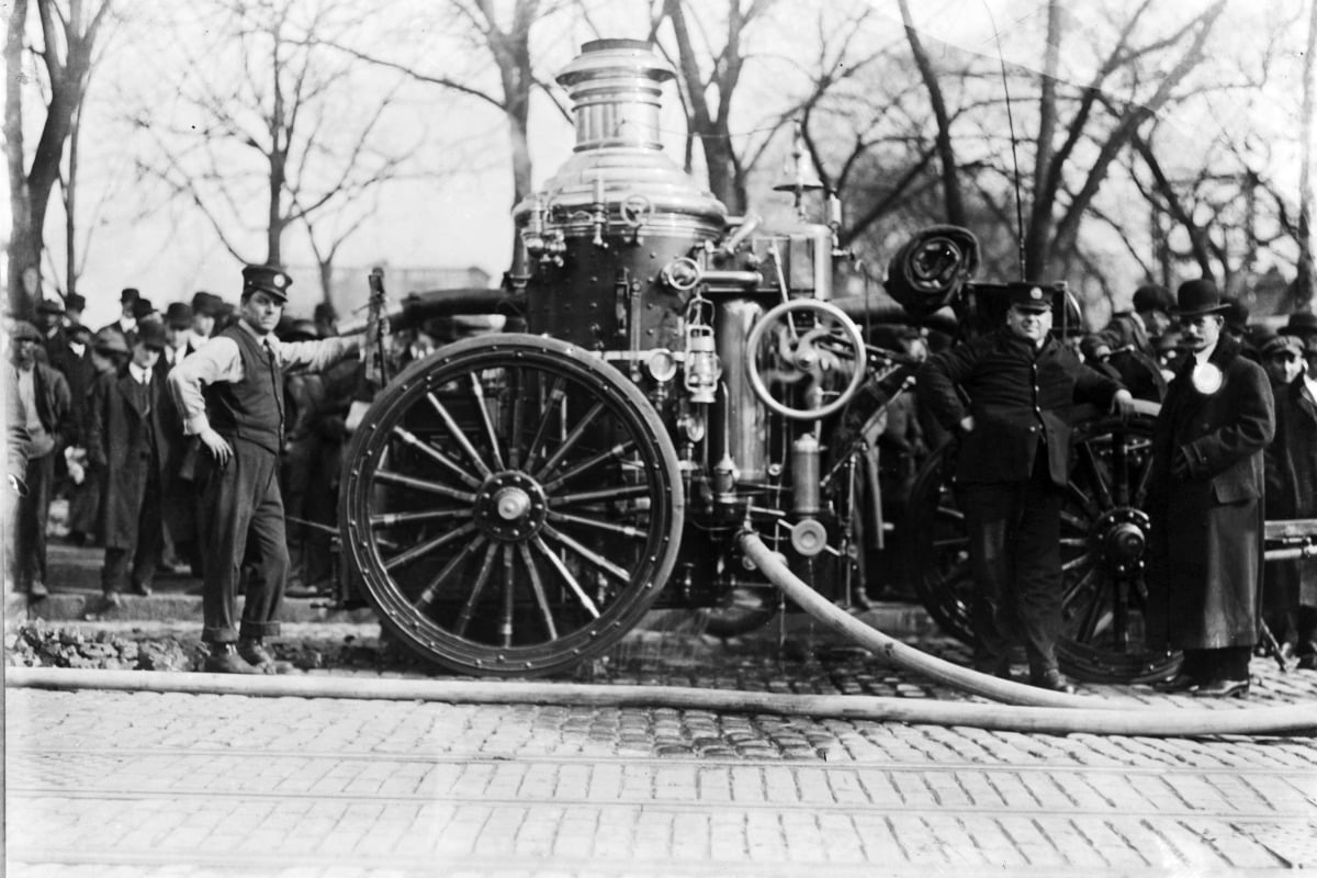 Print: Two Firemen With Fire Engine, circa 1909 - Walmart.com