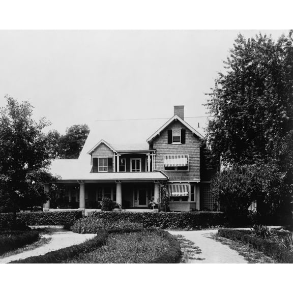 Print: Two Story Frame House With Porch, circa 1909