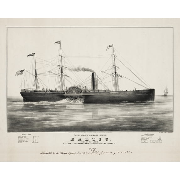 Print: U.S. Mail Steam Ship Baltic: Collins Line. Builders, Hull By Brown