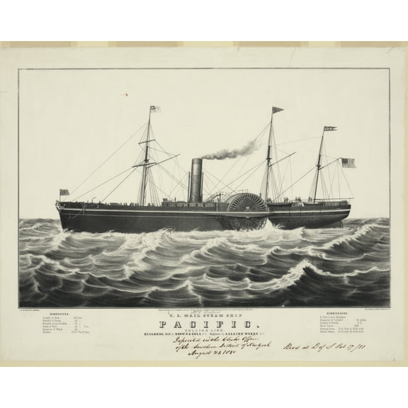 Print: U.S. Mail Steam Ship Pacific: Collins Line, Builders, Hull By Brown