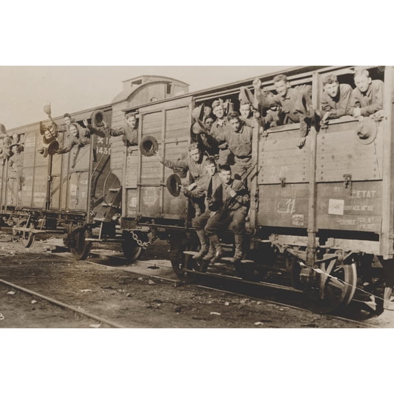 Print: U.S. Marines In France Off For Camp Our Troops Are Glad To Get