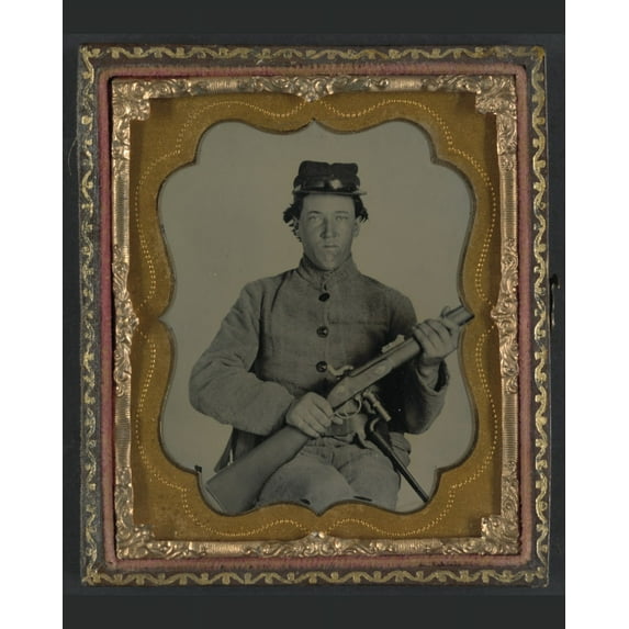 Print: Unidentified Soldier In Confederate Uniform With Enfield Rifle