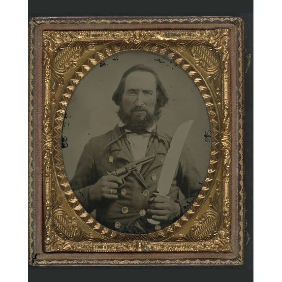 Print: Unidentified Soldier In Confederate Uniform With Large Bowie Knife
