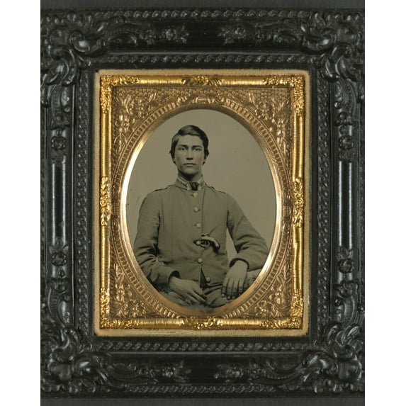 Print: Unidentified Soldier In Confederate Uniform With Percussion Pistol