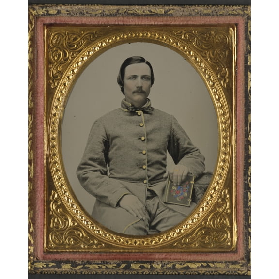 Print: Unidentified Soldier In Confederate Uniform With Photograph Case