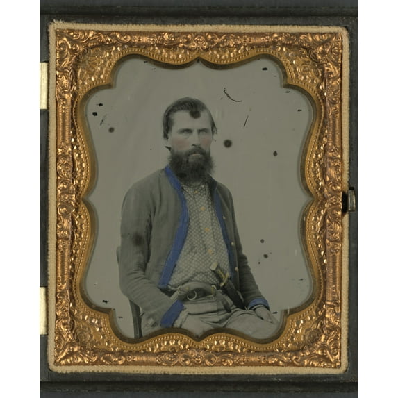 Print: Unidentified Soldier In Confederate Uniform With Pistol And Bowie