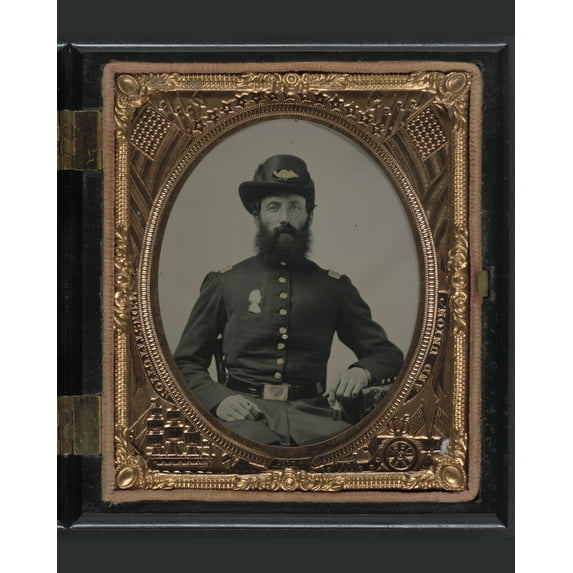 Print: Unidentified Soldier In Union Frock Coat With Pin Of A Profile Bust