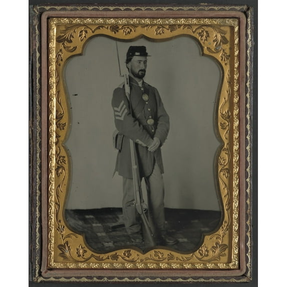Print: Unidentified Soldier In Union Uniform With Bayoneted Musket, circa