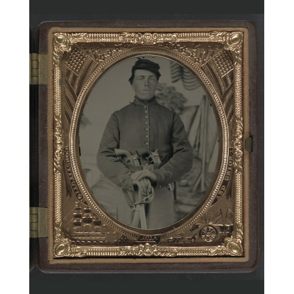 Print: Unidentified Soldier In Union Uniform With Two Colt Revolvers And