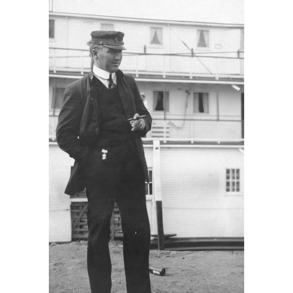 Print: Uniformed Man Smoking A Cigar, circa 1900