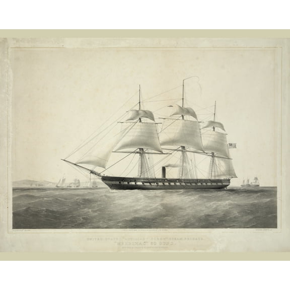 Print: United States Auxiliary Screw Steam Frigate Merrimac 60 Guns. Off