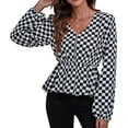 thumbnail image 1 of Print V Neck Wrap Top Lantern Long Sleeve Ruffle Hem Women Floral Print Wrap Blouse for Female Black and White Mosaic XL, 1 of 7