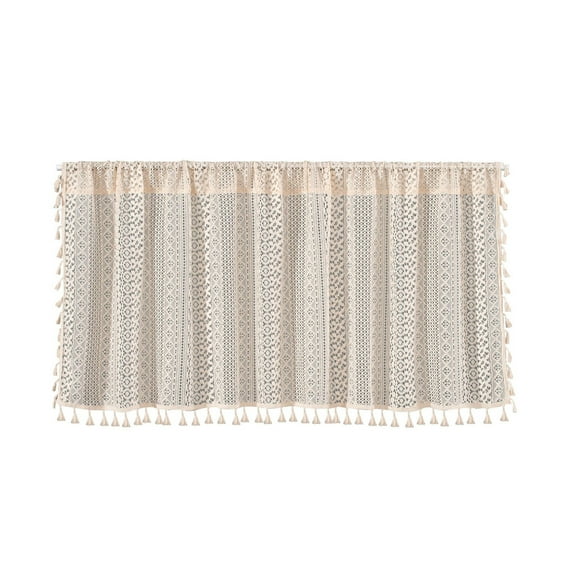 Print Valance Curtains, Boho Style Rod Pocket Valances for Kitchen Window with Tassels, Linen Textured Window Treatment for Farmhouse, W59 x L17.7, 1 Panel