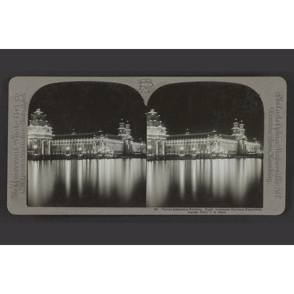 Print: Varied Industries Building. Night. Louisiana Purchase Exposition