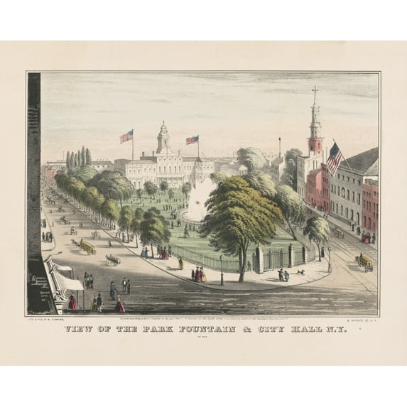 Print: View Of The Park Fountain & City Hall New York, 1846