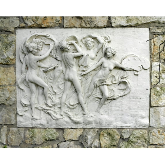 Print: Villa Finale Historic Mansion Bas Relief In Garden, San Antonio