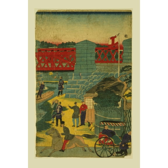 Print: Village Scene In Japan Showing People Engaged In Various