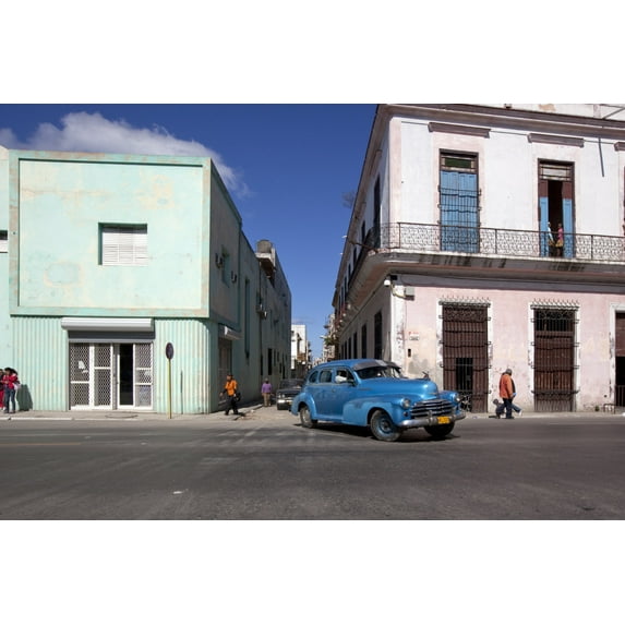 Print: Vintage America Car Rolls Out Of The Narrow Street In Old Havana