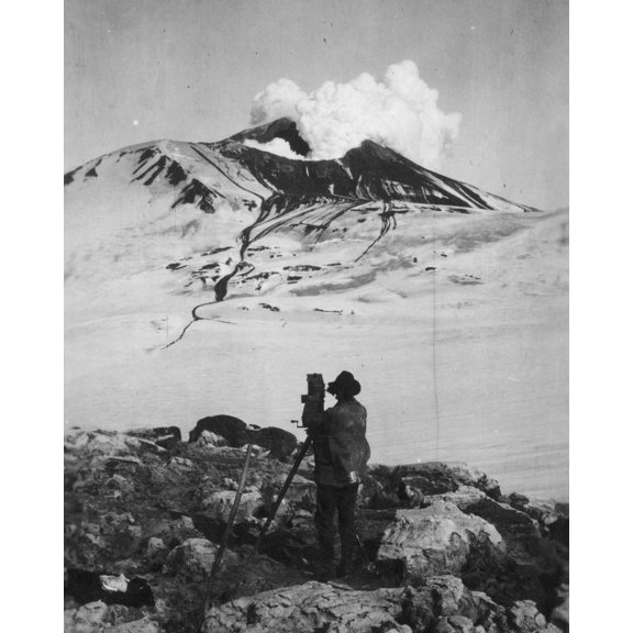 Print: W.A. Hesse Taking Moving Pictures Of Katmai Volcano, 1913