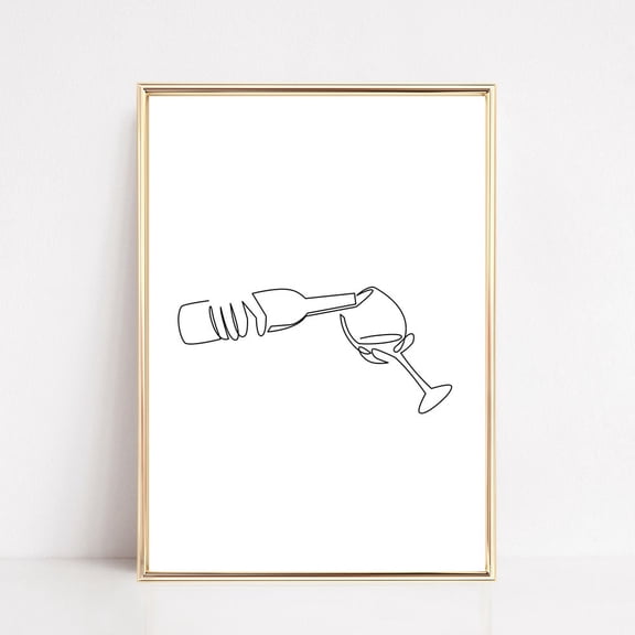 Print Wall Art For Bar Cart, Cheers, Bar Cart Print, Wine Line Art Print, Wine Wall Art, Neutral Wall Art, UNFRAMED PAPER POSTER, Home Decor, Vintage Gift, Living Room Dercor