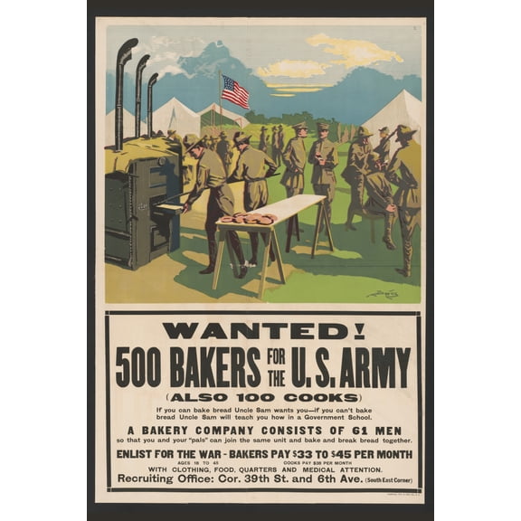 Print: Wanted! 500 Bakers For The U.S. Army, (Also 100 Cooks), 1917