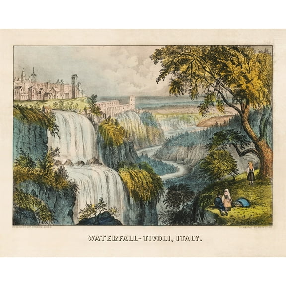 Print: Waterfall--Tivoli, Italy, circa 1856