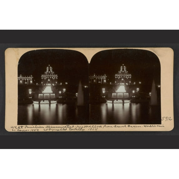 Print: West Pavillion Illuminated, Night Scene From Grand Basin, Worlds