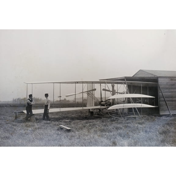 Print: Wilbur And Orville Wright With Their Second Powered Machine