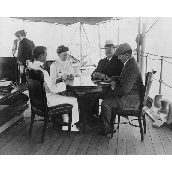 Print: William Howard Taft Seated At Table Playing Cards With His Wife And
