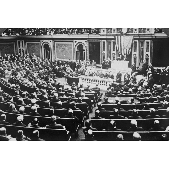 Print: Wilson Reading Inaugural Address, circa 1918