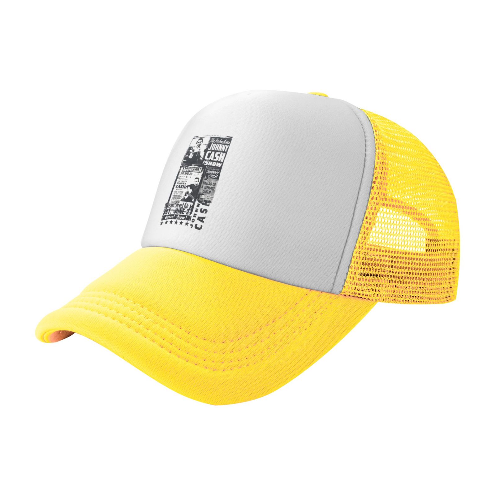 Print With The Fabulous Johnny Cash Show Logo Trucker Hat Custom Hats For Men  Women Mesh Hat Baseball Hat Yellow 