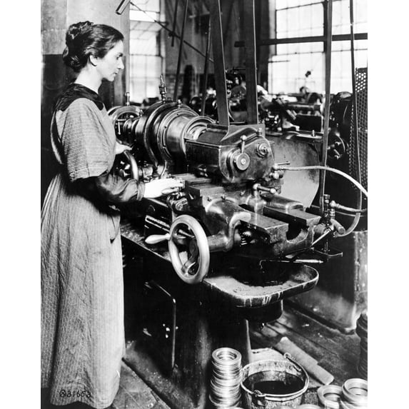 Print: Woman Working At Internal Thread Milling Machine, Norton Grinding