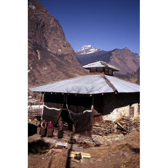 Print: Women Standing Outside Lachung Women's Monastery, Sikkim, 1969