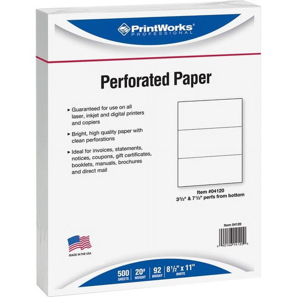 PrintWorks Professional Pre-Perforated Paper for Invoices, Statements, Gift Certificates & More - 92 Brightness - Letter - 8 1/2 PrintWorks Professional Pre-Perforated Paper for Invoices, Statements, Gift Certificates & More - 92 Brightness - Letter - 8 1/2