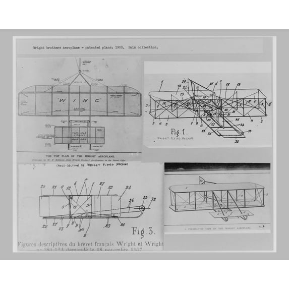 Print: Wright Brothers Aeroplane - Patented Plans, 1908