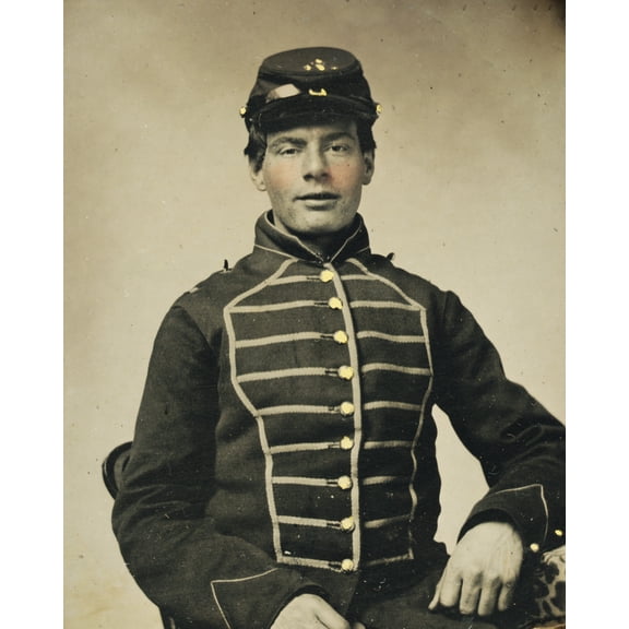 Print: Young Civil War Soldier In Union Musicians Frock Coat