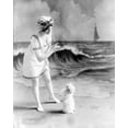 thumbnail image 1 of Print: Young Woman In Bathing Suit With Small Dog In Front Of Studio, 1 of 4