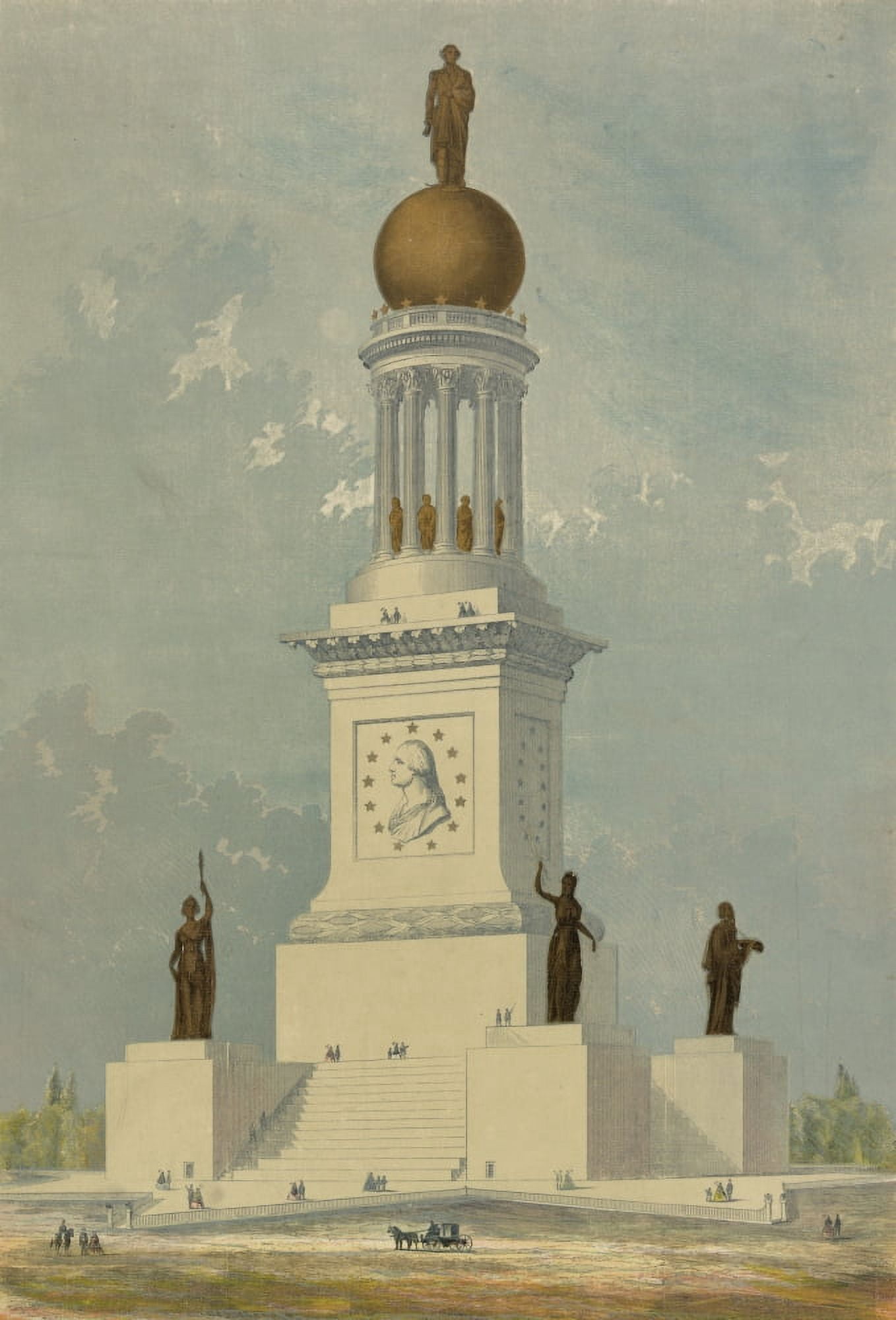 Print c1860 The Washington Memorial Canvas Art - Unknown (24 x 36)