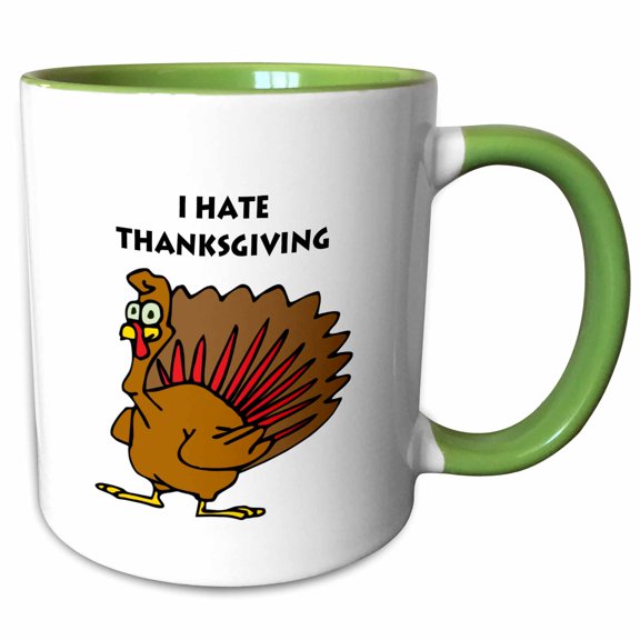 Print of Cartoon Turkey Who Hates Thanksgiving 15oz Two-Tone Green Mug mug-220970-12