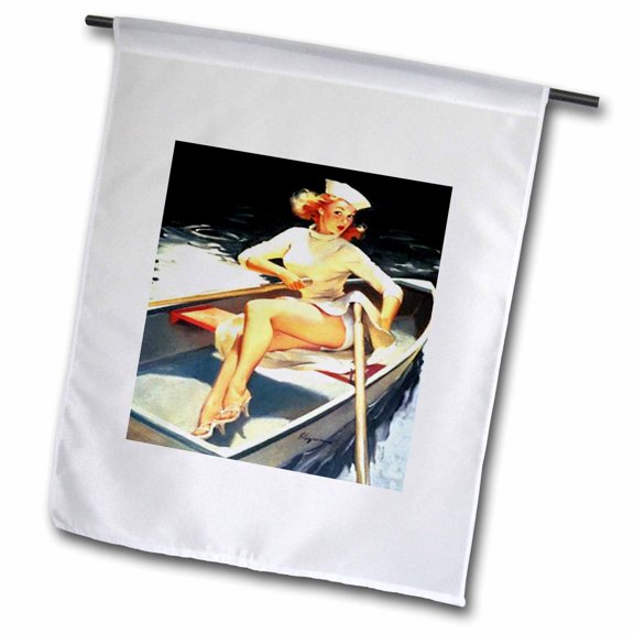 3dRose, Print of Elvgren Pinup Hard To Handle Rowboat, 18 x 27 inch Garden Flag